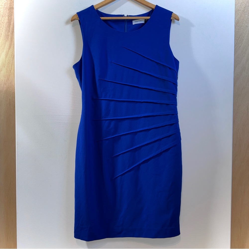 Calvin Klein Royal Blue Sunburst Sheath Dress Women’s Petite Size 12P Cocktail